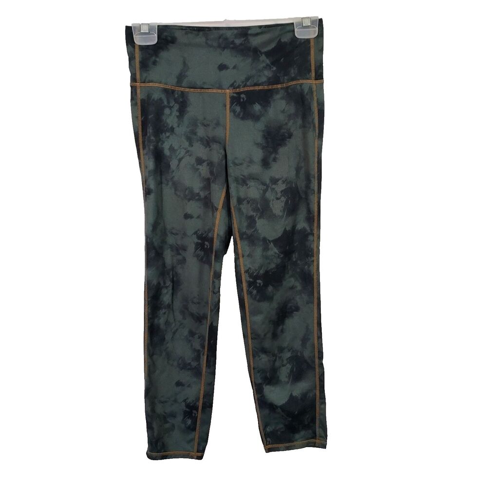 ATHLETA Small Tall Tight Leggings Green Camo Stash Pocket Workout Fitness ST